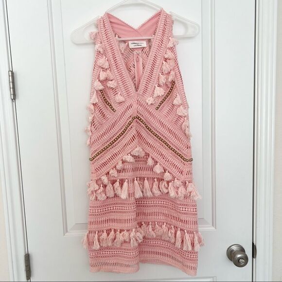 ‘Ariana’ Pink tassels Crochet lace dress S - Picture 2 of 4